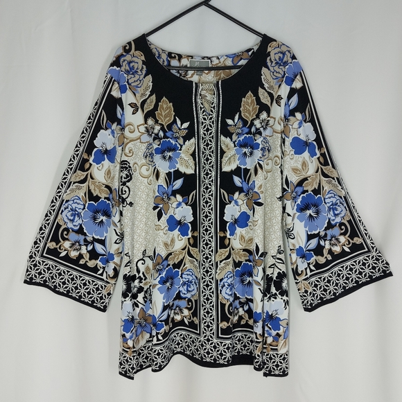 JM COLLECTION blouse with print size large tops Long sleeves - Picture 12 of 15